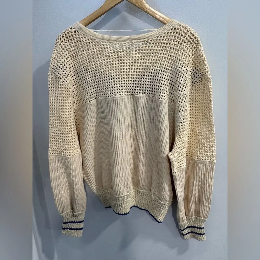 Free People Cream and Blue Knit Sweater